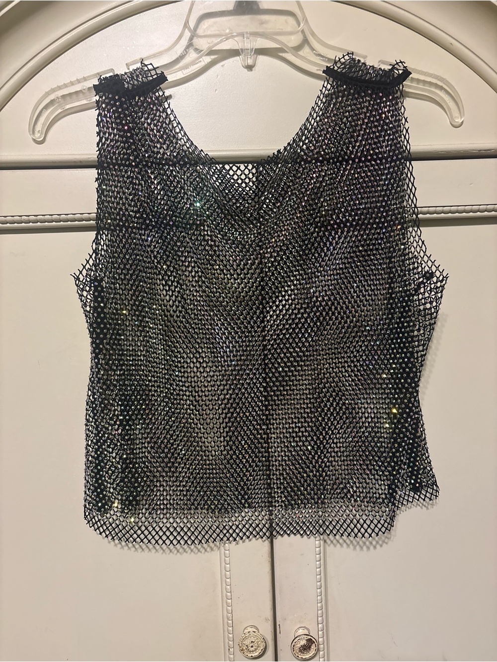 Sparkling Black Mesh Sleeveless Top small